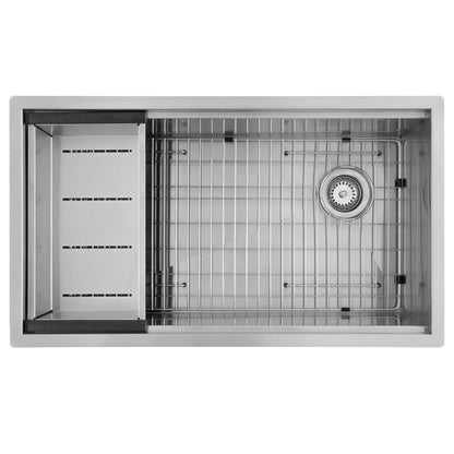 MSI Undermount Stainless Steel 33 in. x 19 in. Single Bowl Workstation Kitchen Sink with Cutting Board, Colander, Rolling Mat, Grid, and Strainer