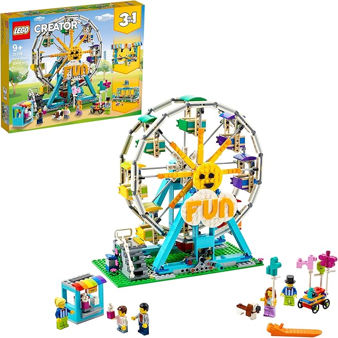 LEGO Creator 3in1 Ferris Wheel 31119 Building Kit with Rebuildable Toy Bumper Cars Boat Swing and 5 Minifigures New 2021 (1002 Pieces)