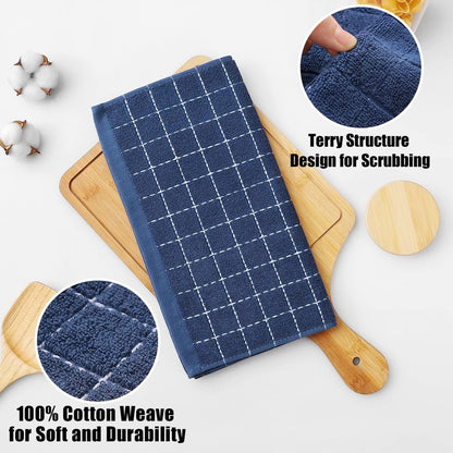 Homaxy 100% Cotton Terry Kitchen Dish Cloths, Ultra Soft and Absorbent Dish Towels for Kitchen, Suitable for Drying and Washing Dishes, 24 Pack, 12 x 12 Inches, Navy Blue