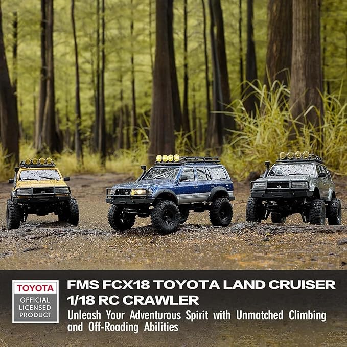 FCX18 FMS RC Crawler Toyota Cruiser 1/18 LC80 Offroad Trucks 4X4 RC Rock Crawler with Portal Axles LED Lights for Adults (Yellow)