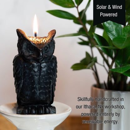 Sunbeam Candles 100% Pure Beeswax Black Wise Owl Candle | Long Burning 50-Hours | Made in USA | Ideal for Cozy Nature Inspired Decor