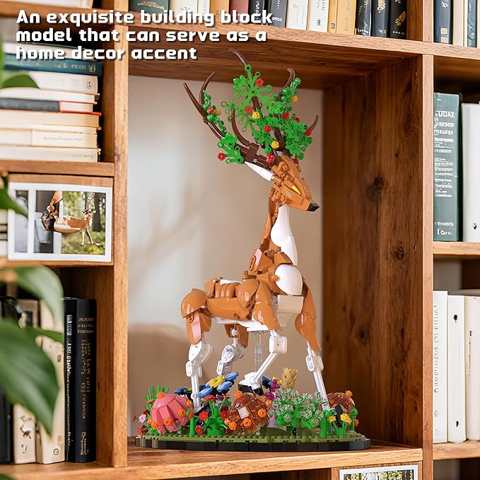 Elk Building Set with Flowers for Adults Compatible with Lego Animal Deer Botanical Collection Model for Home Office Art Decor -1220PCS