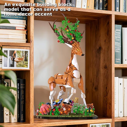 Elk Building Set with Flowers for Adults Compatible with Lego Animal Deer Botanical Collection Model for Home Office Art Decor -1220PCS