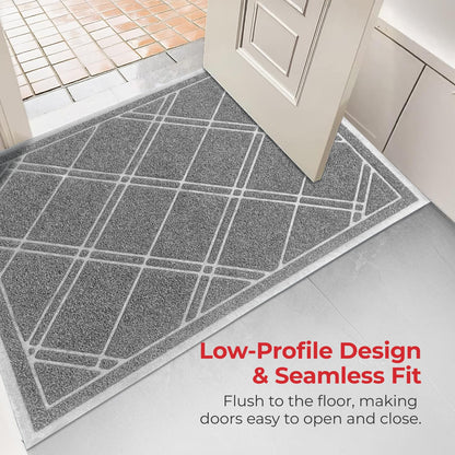 SlipToGrip Door Mat - Durable Door Outdoor Mats for High Traffic - Plaid Grey Mat with Water-Resistant Surface, Dura Loop - No-Slip and Easy-to-Clean for Indoor and Outdoor Entryway, 42 x 35 Inch