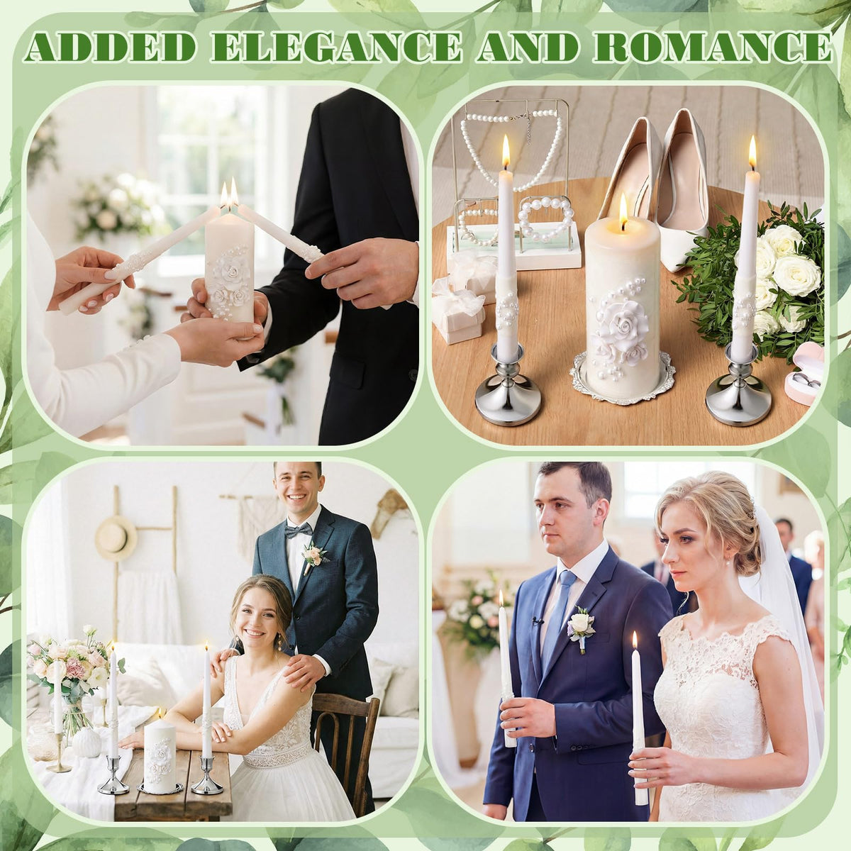 Irenare Unity Candles with Holder for Wedding Ceremony Unity Candle Set Wedding Table Decorations Accessories for Formal Events Church (Ceramic Flowers)