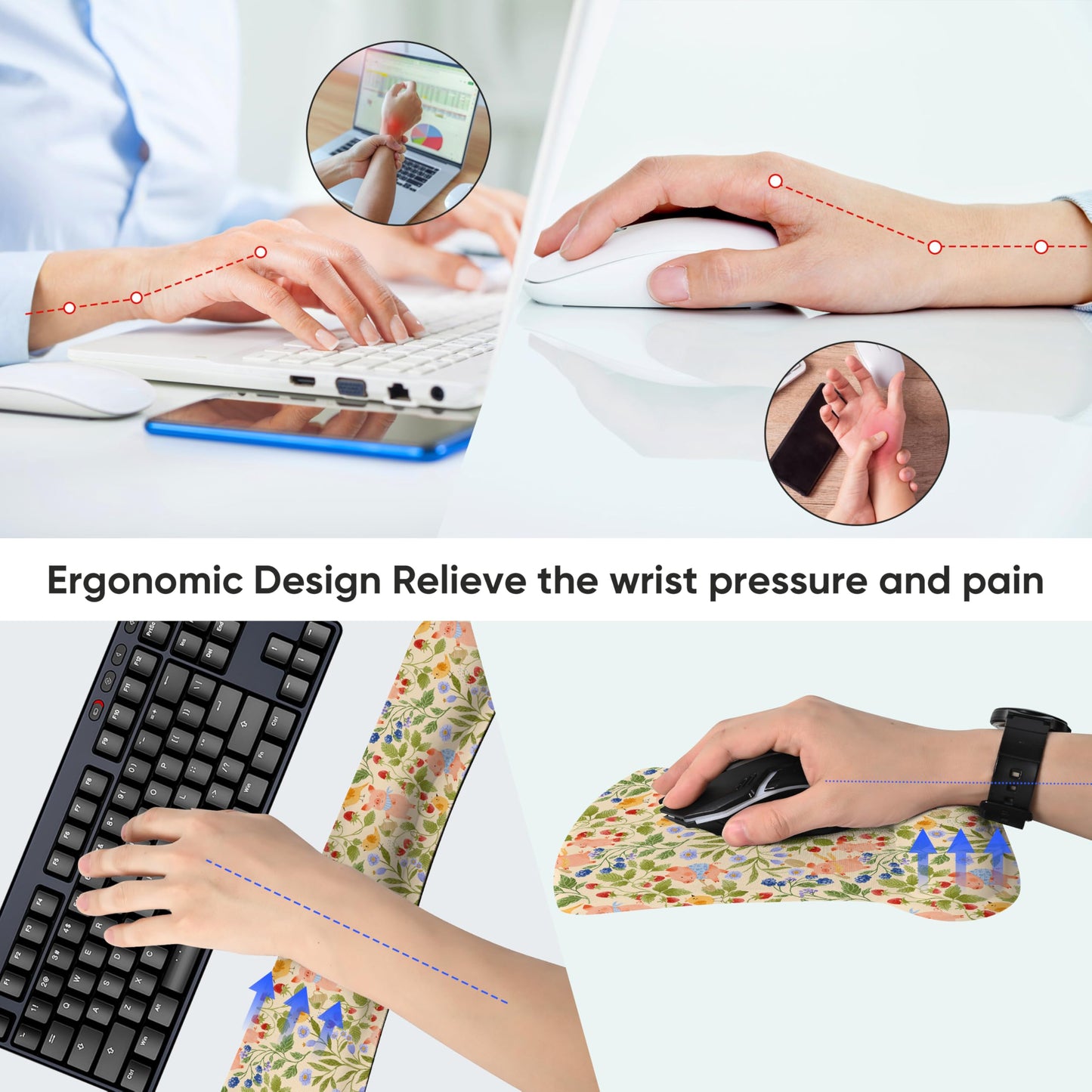 AUPET Mouse Pad Keyboard Wrist Rest Set,Ergonomic Memory Foam Mouse Pads Wrist Support Set,Non-Slip Base, Smooth Surface, Pain Relief for Gaming,Office (Pink Piggy)