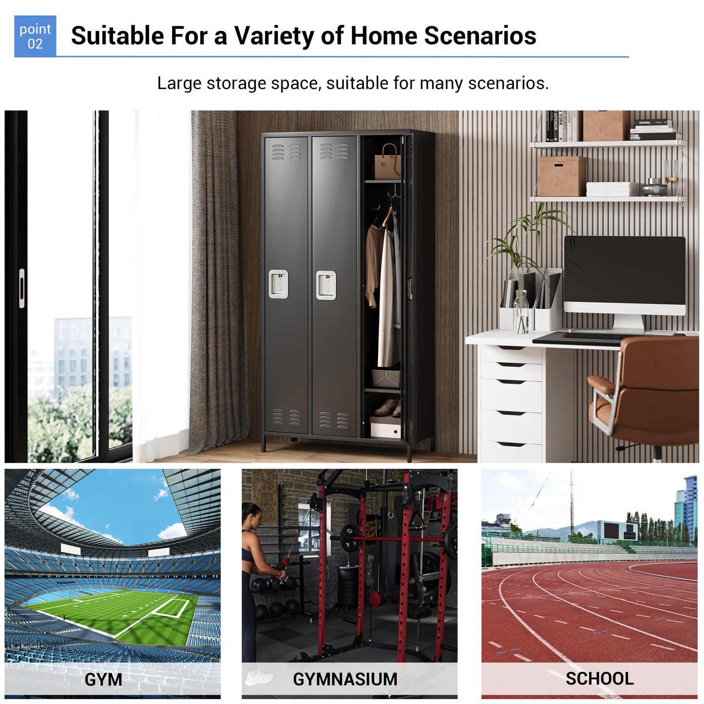 GAOMON Metal Lockers - 3 Doors Lockable Storage Locker, Sturdy Steel Cabinet with Shelves, Space-Saving Design for Home, Gym & Fire Department, Black