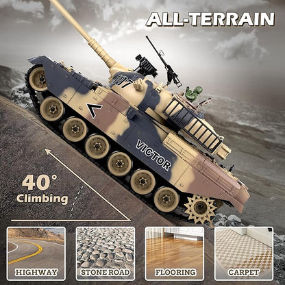1:18 RC Tank 2.4Ghz US M60 Remote Control Tank Model Toys Battle Army Toy with Recoil Smoke Sound and Lights Military RC Vehicle for Adults and Kids That Shoots BBS