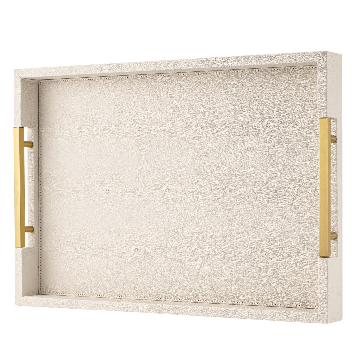 White Leather Large Ottoman Tray for Living Room,Stylish Square Decorative Tray for Coffee Table,Versatile Serving Trays with Handles for Party