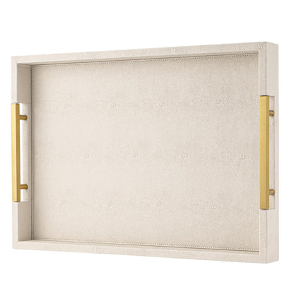 White Leather Large Ottoman Tray for Living Room,Stylish Square Decorative Tray for Coffee Table,Versatile Serving Trays with Handles for Party