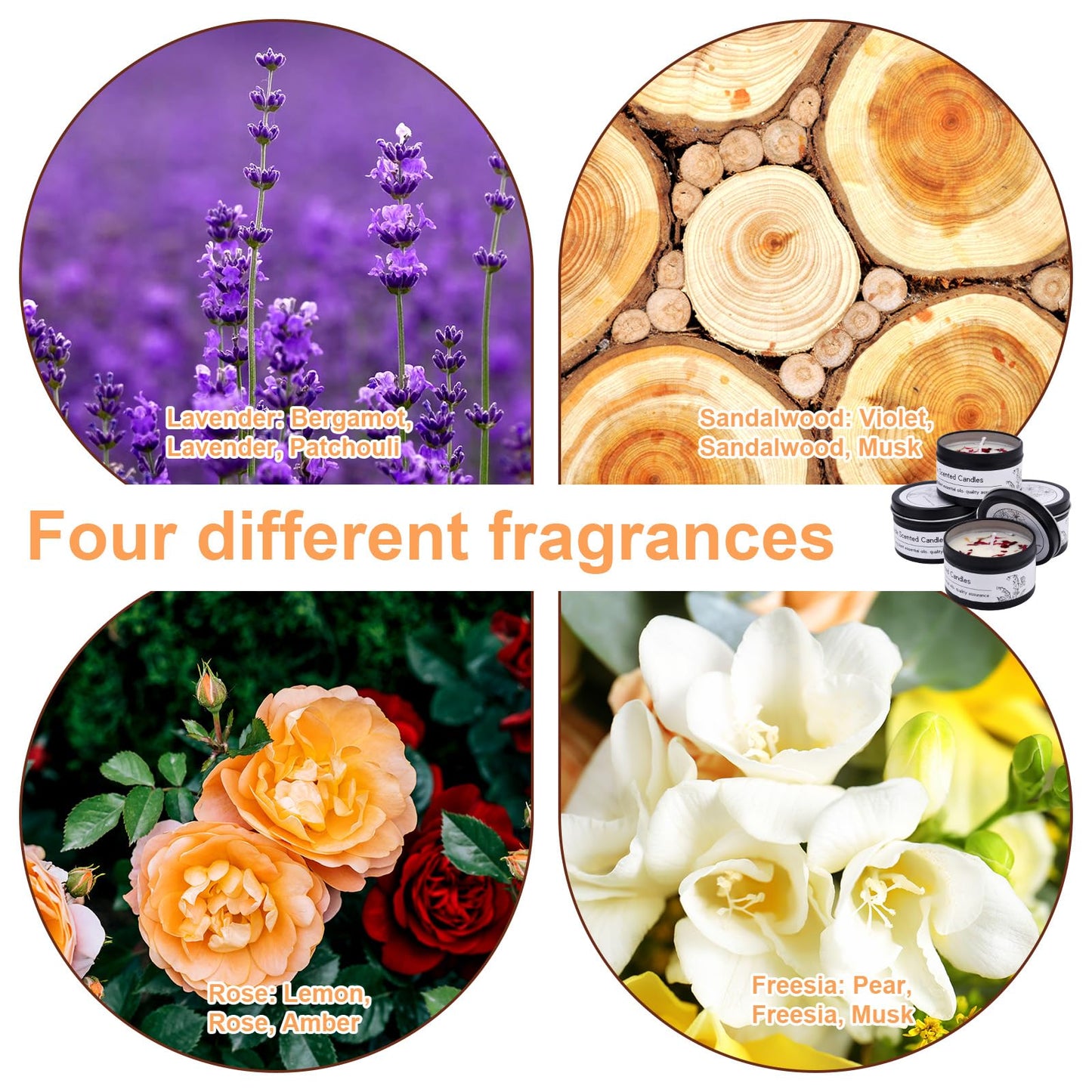 4pcs Scented Candles for Women, Soy Wax Aromatherapy Candle Set with Lavender Sandalwood Rose & Freesia Fragrance Luxury Home Spa Candles for Home Relaxation