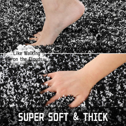 Yimobra Black and White Bathroom Rugs Non Slip Washable, Ultra Soft and Water Absorbent Bath Mats, Plush Fluffy Shower Mat Outside, Microfiber Thick Matts for Bathroom Floor/Sink, 24x17