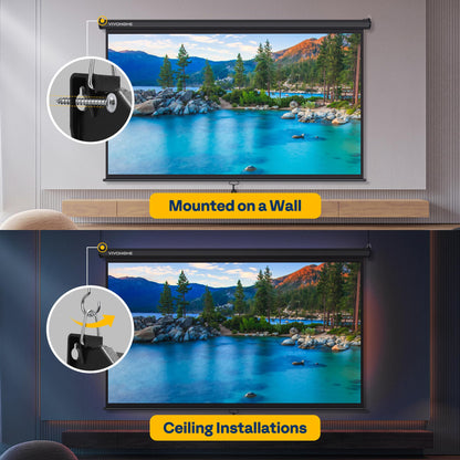 VIVOHOME Projector Screen Pull Down, 16:9 100 Inch Retractable Projection Screen, HD 4K Manual Pull Movie Screen for Home Theater, Cinema, Office (87x49 Inch Black)