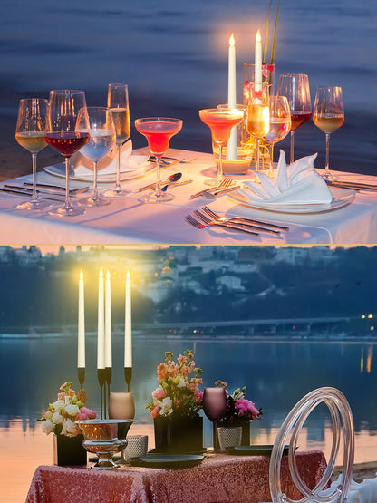 VIHOSE 24 Pcs Flameless Taper Candles with Holders Remote Timer Battery Operated Candles Bulk LED Candlesticks Flickering for Valentines Wedding Home Window Carnival Party Decor(Silver,Classic Style)