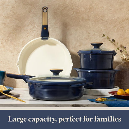 CAROTE 17Pcs Titanium Pots and Pans Set, Cookware Set Nonstick, Kitchen Cooking Set with Detachable Handle, RV/Camping Cookware, Dishwasher/Oven Safe, Grey