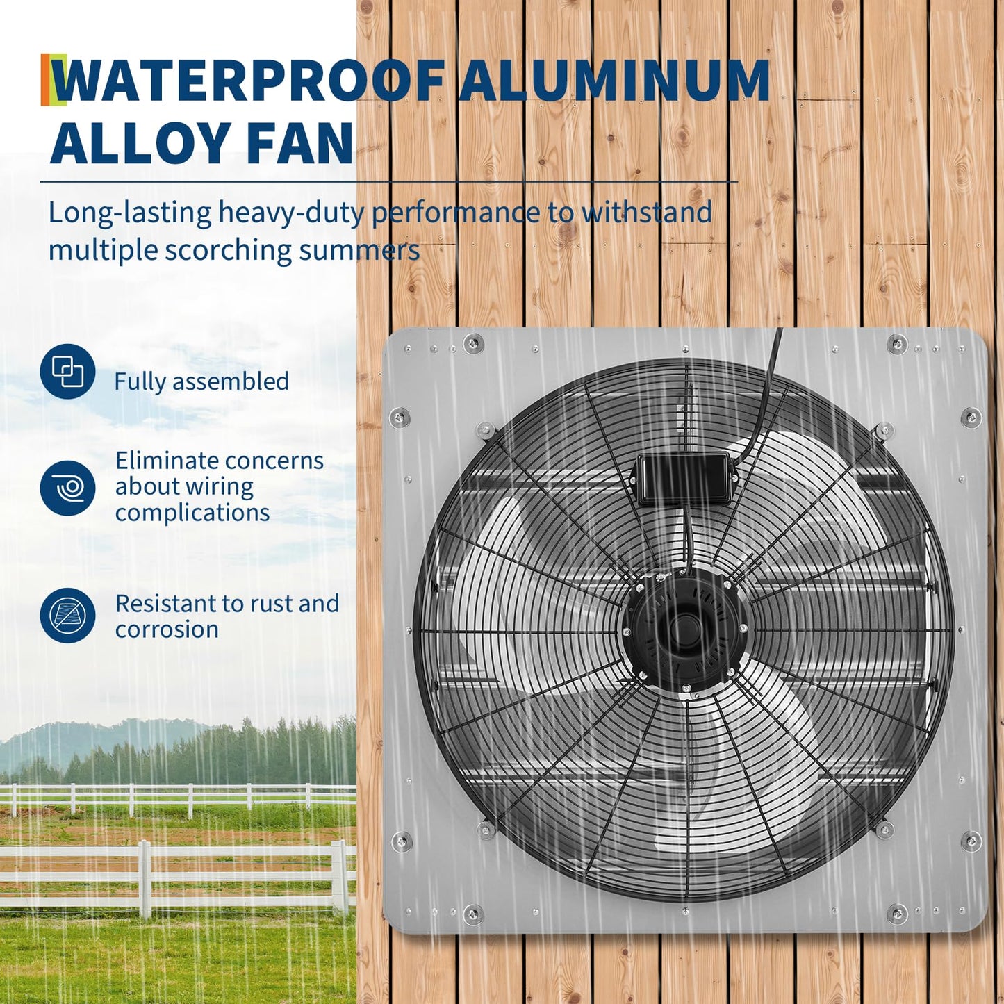 ExploreHorizon 20" Shutter Exhaust Fan with 5 ft Power Cord, 3500 CFM 1500 RPM Quiet High-Speed Airflow with Automatic Shutter Wall Mount fan for Garage, Attic, Greenhouse, Shed Ventilation