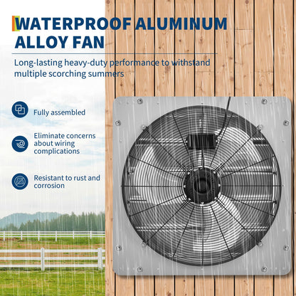 ExploreHorizon 20" Shutter Exhaust Fan with 5 ft Power Cord, 3500 CFM 1500 RPM Quiet High-Speed Airflow with Automatic Shutter Wall Mount fan for Garage, Attic, Greenhouse, Shed Ventilation