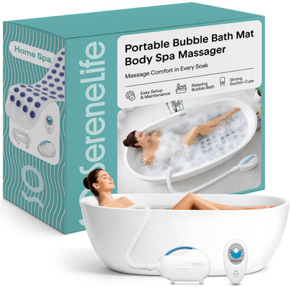 SereneLife Bubble Bath Mat, Bathtub Mat with Air Massage and Remote Control, Waterproof, Non-Slip, Adjustable Bubble Intensity, Aroma Diffuser, 47x14.2 Inch Full Body Spa Massager