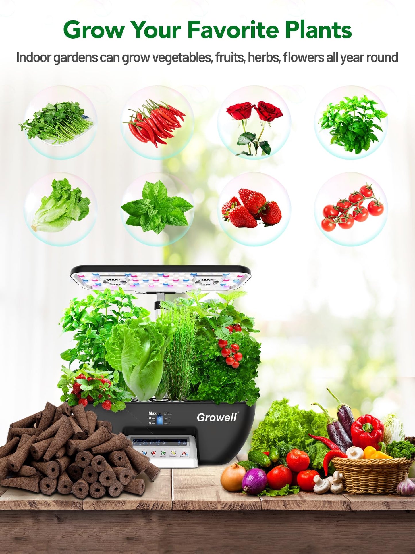 Growell 54 Pods Hydroponics Growing System Kit & 120 Pack Grow Sponges