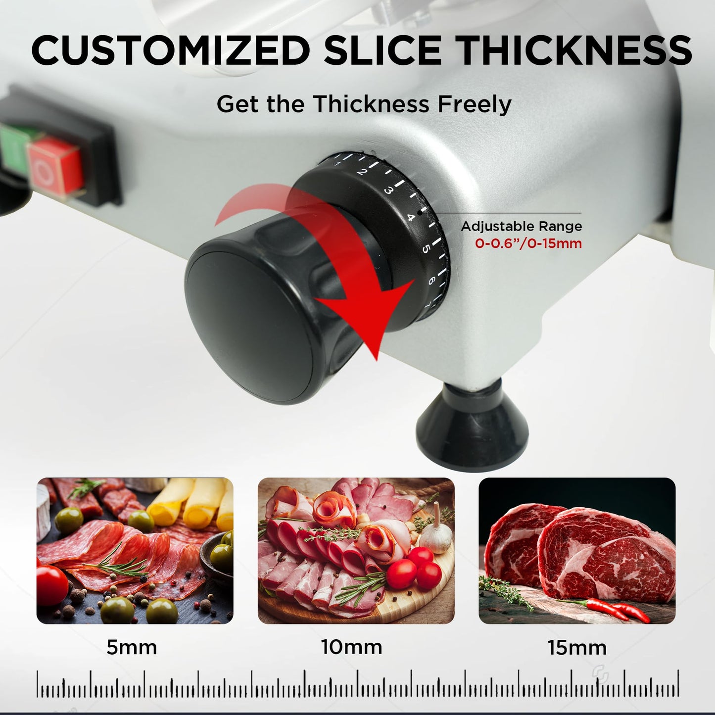 Valley Sportsman 10" Commercial Meat Slicer, Electric Deli Slicer with Adjustable Thickness Stainless Steel Blade, Built-in Sharpener, Food Slicer Machine for Meat/Bread/Cheese, Easy Cleaning