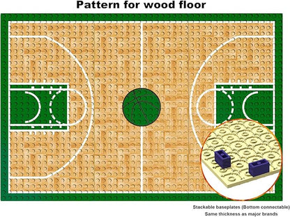 Building Blocks - Basketball Court Baseplates and Sets of 2 Basketball Hoop Basketball Goal Building Bricks for Basketball Game - Compatible with Major Brands (Basketball Playset/Green)