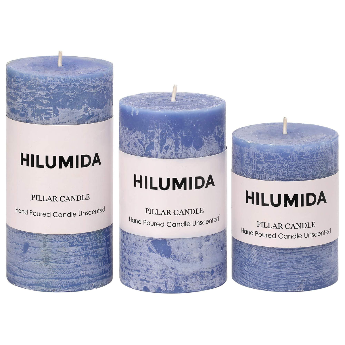 Blue Pillar Candles Set of 3 - Hand-Poured Unscented Candles,Smokeless Dripless Candles for Dinner Table and Home, Set of 3 in Different Sizes (3"x4", 3"x5", 3"x6")