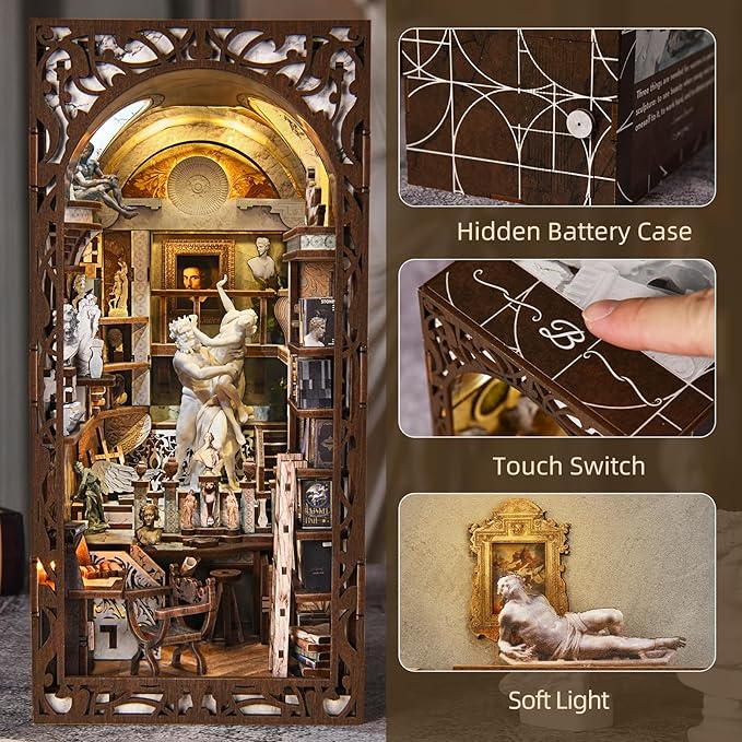 Magic Booknook Building Set with LED Light Mini Bookend Building Kit for Bookshelf &amp Home Decor DIY Miniature Book Nook Building Model for Kids Adults Teens (Bernini's Workshop)