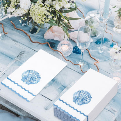 FYSUIMU 100 Pcs Blue Seashell Guest Napkins Sea Shell Scalloped Disposable Napkins Ocean Dinner Paper Hand Towels for Bathroom Summer Holiday Party Table Supplies