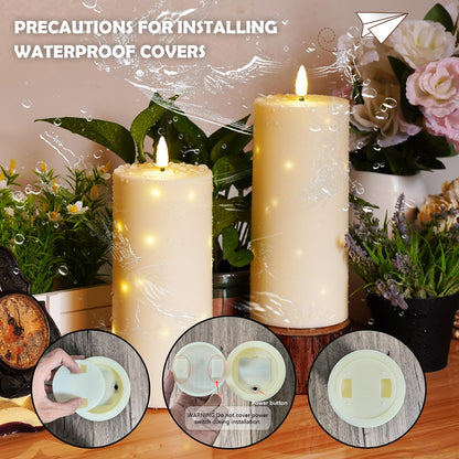 kakoya 10" x 4" Large Outdoor Waterproof Flickering Flameless Candles with Timer,2Pcs Battery Operated LED Pillar Candles with Embedded Star String for Outdoor Lanterns,Porch,Patio Decor(Ivory)