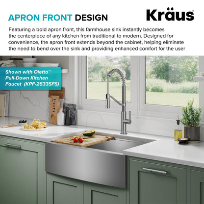 Kraus Kore 30-Inch Farmhouse Workstation with In Sink Dish Drying Rack, Stainless Steel Kitchen Sink, KWF410-30