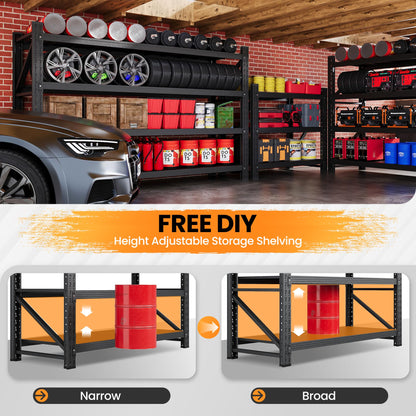 79”W Garage Shelving Heavy Duty, 6000LBS Metal Storage Shelves, 24” Deep Storage rack shelf, Steel Tall Industrial Shelving , 4 Tier Adjustable Standing Shelf for Warehouse / Shop 79"W x 24"D x 79"H