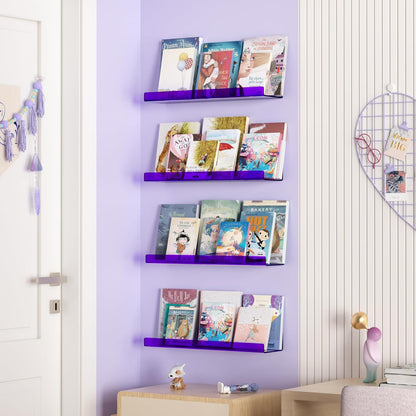 Upsimples Acrylic Wall Shelves - 15" Floating Display Shelf Set for Perfume & Books | Clear Purple, 4 Pack