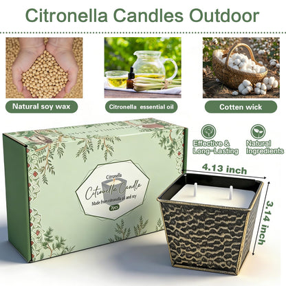 Citronella Candles Outdoor, Large 12oz 2-Pack Soy Wax Candles with Citronella Oil, 2 Wicks, 50-Hour Burn Time Each, Natural Outdoor Candles for Patio, Garden, Deck, Backyard and Summer Nights
