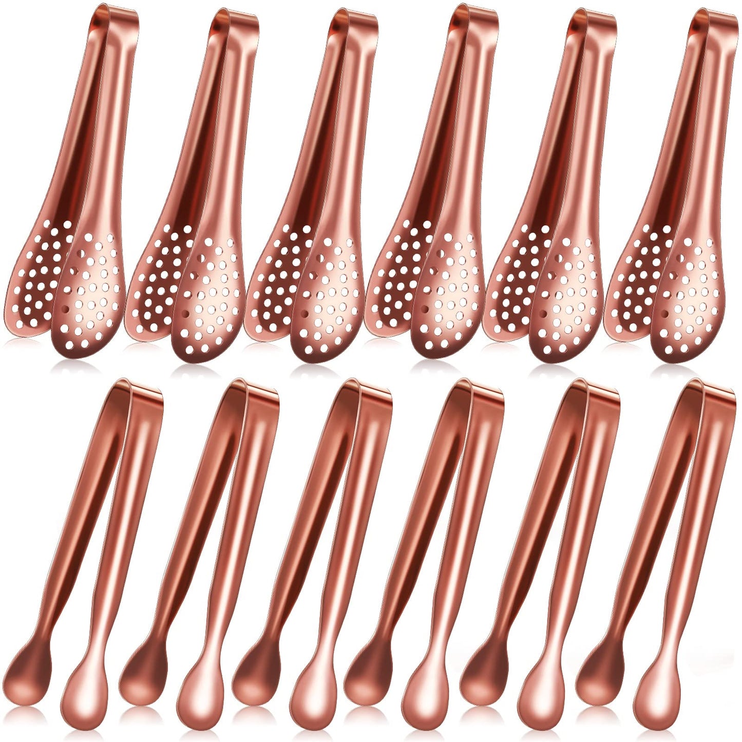 Vesici 12 Pieces Mini Serving Tongs 5 Inch Small Tongs Serving Utensils, Ice Pincers Mini Sugar Pincers, Small Pliers for Appetizers, Tea Party, Coffee Bar, Desserts(Rose Gold)