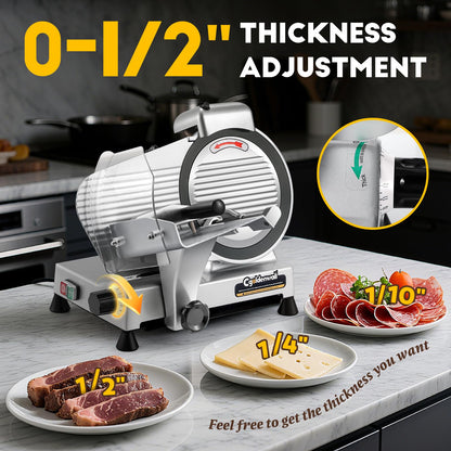 CGOLDENWALL Meat Slicer Machine with Teflon Non-stick Blade 240W Electric Meat Slicer for Frozen Meat/Deli Meat/Cheese/Food Slicer, Low Noises Commercial and Home Use