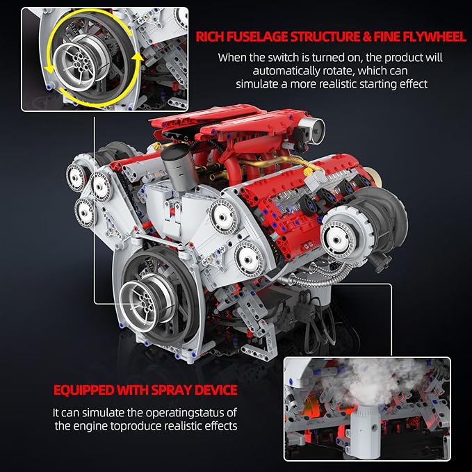 V8 Engine Building Kit That Works Build Your Own Model Engine for Adult8-Cylinder Car Engine with Spray &amp Light Building Engineering Toys for Kids Adults (3168PCS)