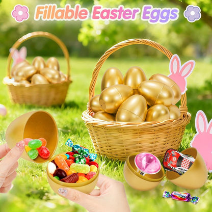 SevenQ Easter Eggs Fillers with Bunny Hair Clips Colorful 24 Pack, Easter Basket Stuffers Party Favors Gift Bags for Kids Cute Stuff Plush Fidget Toys Classroom Treasure Box Egg Hunt Games Supplies