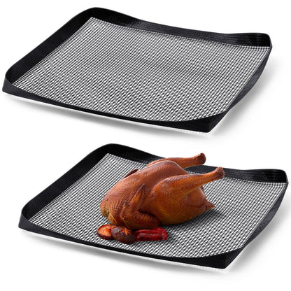 Teenyyou 2 Pcs 14.5 x 13.5 Inch Ptfe Solid Oven Basket Non Stick Cooking Basket Cooking Trays for Quick Oven Accessories Baking Chips Chicken Wings Bread Heating