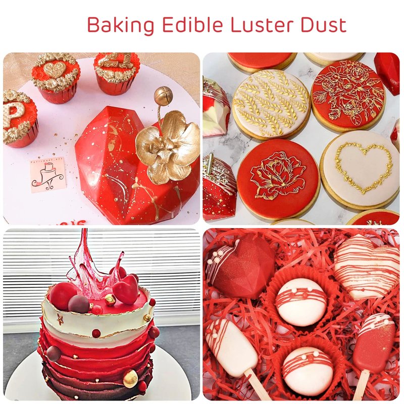 Red Edible Luster Dust 10 Grams, Food Grade Cake Luster Dust Tasteless Dessert Dusting Powders for Baking Cherrysea Food Coloring Powder for Cupcakes, Cake Pops,Fondant,Chocolate, Candy
