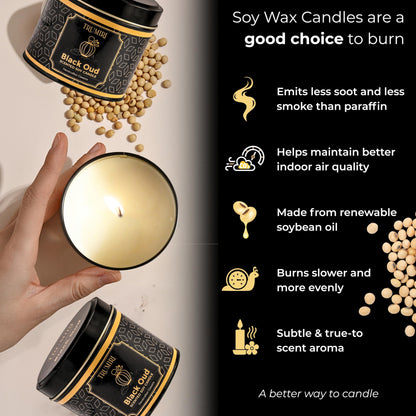 Black Oud Candle Highly Scented Soy Candel Natural Non Toxic Velas Aromáticas Gift for Men 5Oz Decorative Tin Jars with Lids Pack of 3