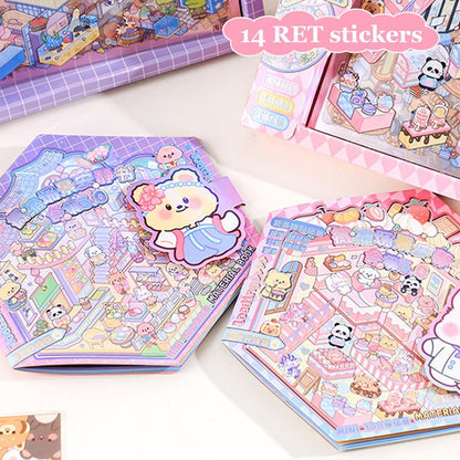 SZXYCZL Cute Miniature Scene 14 Sets DIY 3D Stickers Scene Book Multiple Scenarios, Make You Own Mini House Sticker Therapy for Teen Adult Relief Pass The Time-Cute Land