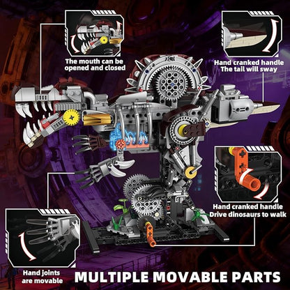 Mechanical Spinosaurus Dinosaur Building Set with Lights Rotatable Components &amp Display Stand STEM Building Set for Boys 8-14 Home Office Decor for Adults Mechanical Enthusiasts（742PCS）