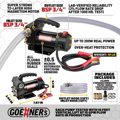 Upgraded 12V Diesel Transfer Pump - 15 GPM Self-Priming Kit with Manual Nozzle, Heavy-Duty Fuel Pump for Trucks, Tractors, Boats, Farm & Job Sites