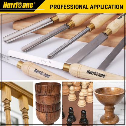 HURRICANE 8pc Wood Lathe Chisel Set, M2 HSS Wood Turning Tools with 10" Solid Hardwood Handles, Lathe Tool Kit for Beginners and DIY Hobbyists, Includes Protective Wooden Box
