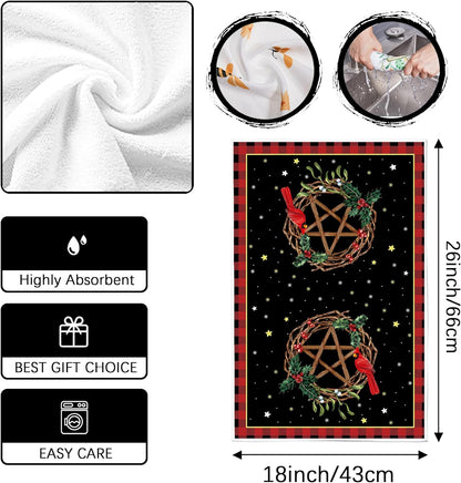 Yule Christmas Kitchen Towels - Scandinavian Straw Goat Julbock & Mistletoe Decor | Festive Dish Towels