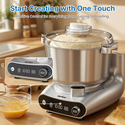 SUNVIVIPRO 5.3QT Electric Dough Mixer, 4-in-1 Multifunction Stand Mixer with Fermentation & LED Display & Knob Control, Slow Juicer, Meat Grinder, Salad Maker for Kitchen