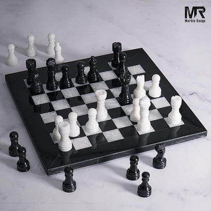 Marble Chess Set for Adults 10 Handmade Black &amp White Board Game with 32 Chess Pieces 2 Extra Queens &amp Storage Box Luxury Travel Game Elegant for Home Decor