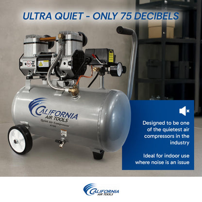 California Air Tools CAT-4710W 1.0 HP Quiet and Oil-Free Air Compressor with Wheels, 4.7 Gallon Steel Tank, 75 dBA Noise Level, Lightweight