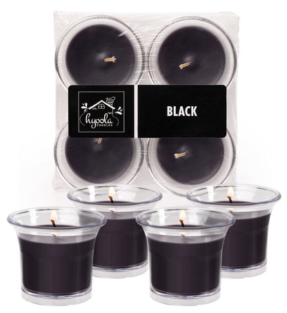 HYOOLA Clear Cup Scented Votive Candles - Black - 12 Hour Burn Time - 4 Pack - European Made