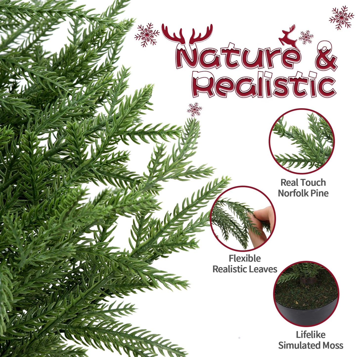 ENVEN PreLit Artificial Norfolk Pine Christmas Tree – Realistic Potted Tree with 70 LED Lights & 8-Mode Battery Box, Pre-Assembled Faux Holiday Decor for Indoor Display (3FT-1Pack)